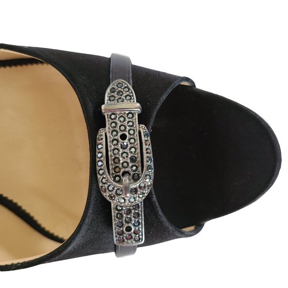 PEDRO GARCIA Black Satin Peep Toe Heels 38.5 - Picture 2 of 9